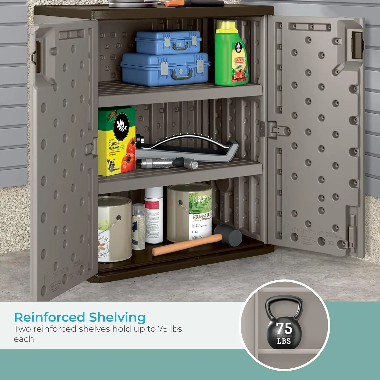 Heavy Duty Base Construction Storage Garage Organizer with Metal Reinforced Shelving, Low Maintenance