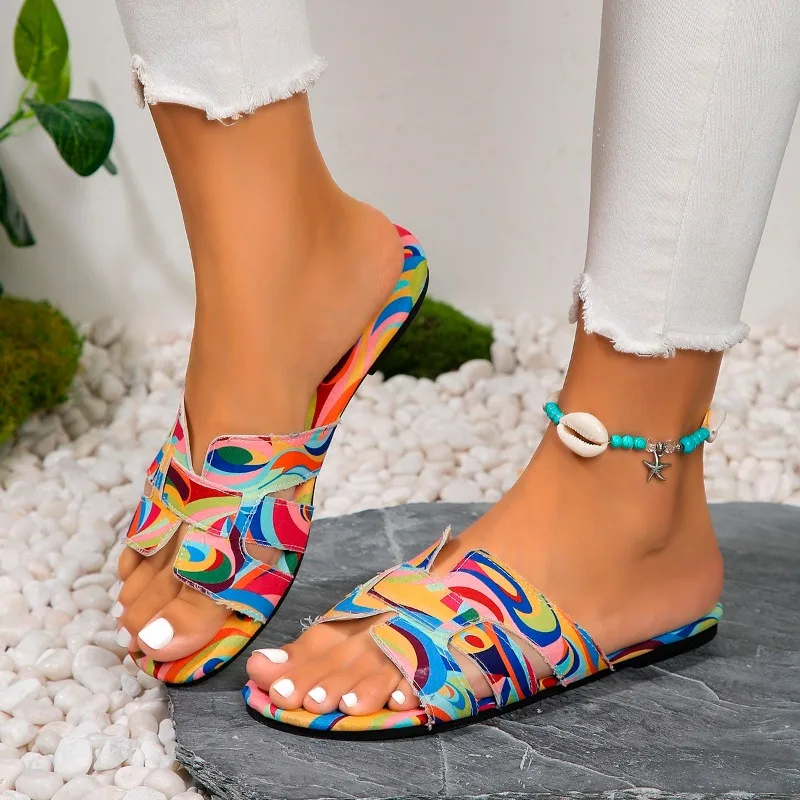 Summer Slippers for Women Outdoor Flip Flops Flats 2024 New Colorful Korean   Sandals Slip on Shoes Big Size 35-42