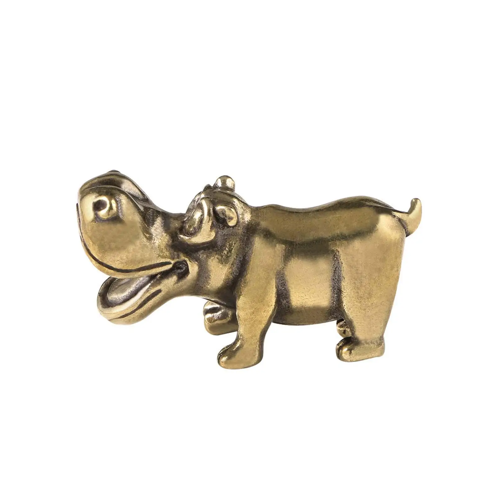 Brass Hippo Statue River Horse Modern Collectible Hippopotamus Animal Figurine Mini Sculpture for Indoor Table Car Bedroom Decor