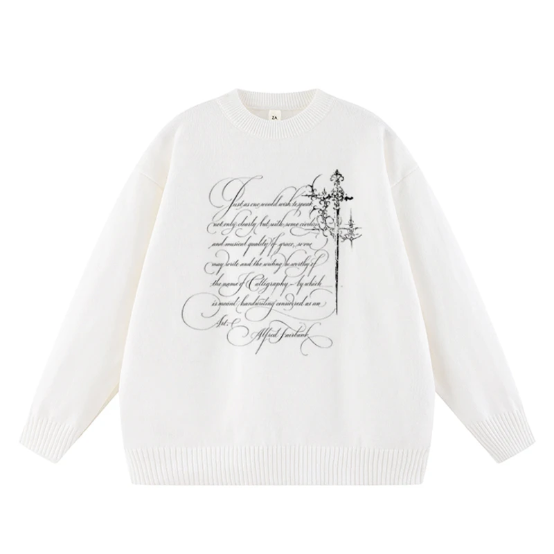 

Женский винтажный свободный модный свитер, повседневный вязаный пуловер с длинным рукавом и принтом в стиле Харадзюку, осенне-зимний однотонный теплый трикотаж