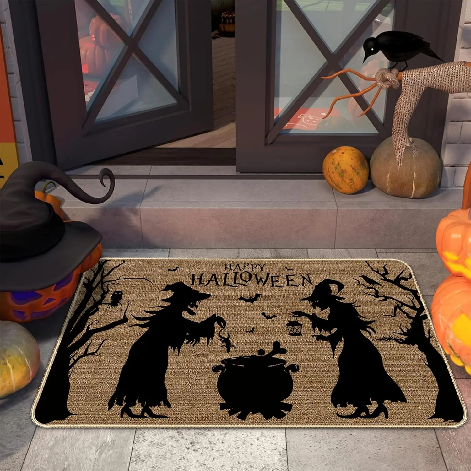 VIKAMA Halloween Happy Entrance Carpet Witch Slippery Welcome Floor Mat Family Kitchen Indoor Outdoor Decoration