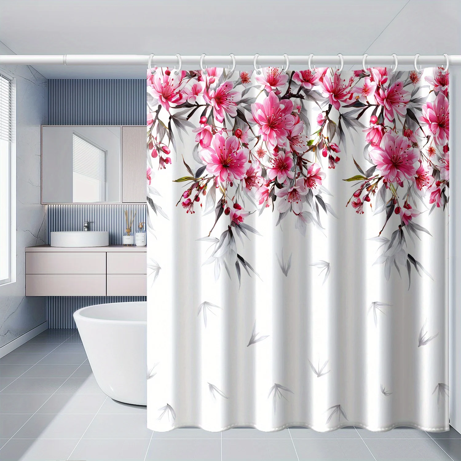 

1 шт., японская занавеска для душа с принтом вишни, полиэфирная ткань, можно стирать в машине, подходит для украшения ванной комнаты