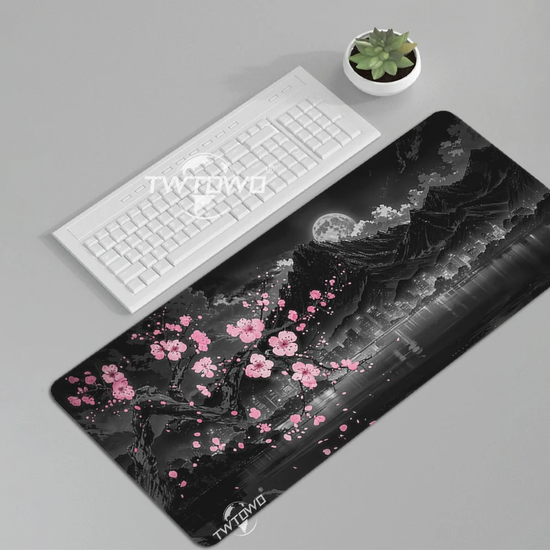 Black Pink Cherry Blossom Mouse Pad Gaming printon demand New HD Home Mousepad XXL Playmat Natural Rubber Soft Non-Slip Computer