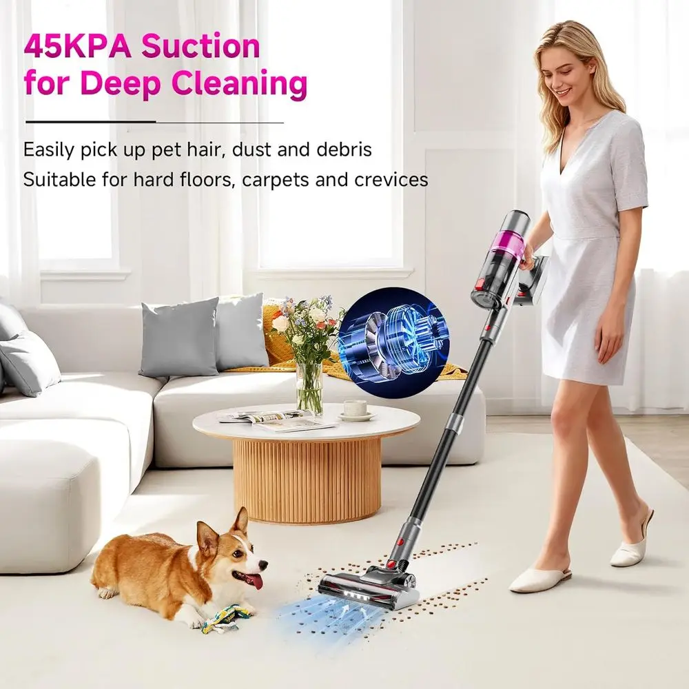 Powerful 550W 45KPA Cordless Vacuum Cleaner, Lightweight 6-in-1 Stick Vacuum for Home, Pet Hair, Carpets & Hard Floors (Purple)