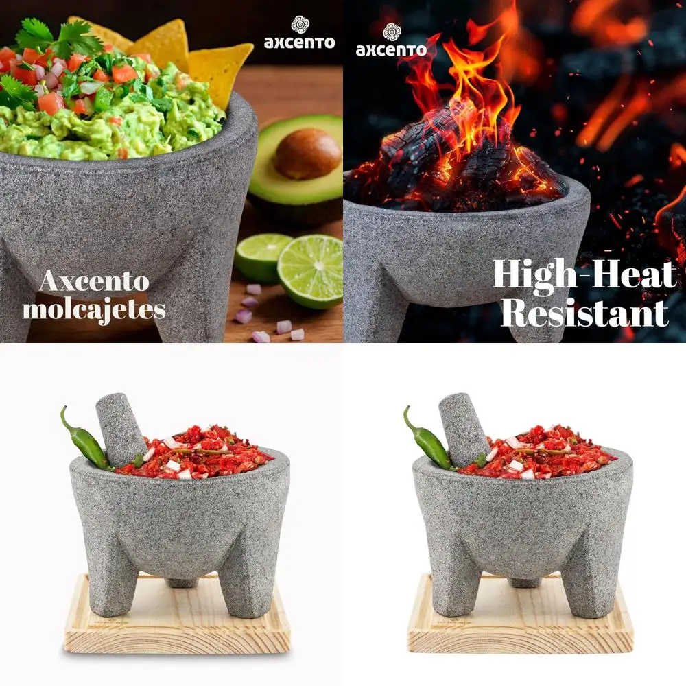 

Handcrafted 8-Inch Mexican Volcanic Rock Molcajete Set with Guacamole Bowl and Pestle, 750ml Grey Stone, Oven Safe