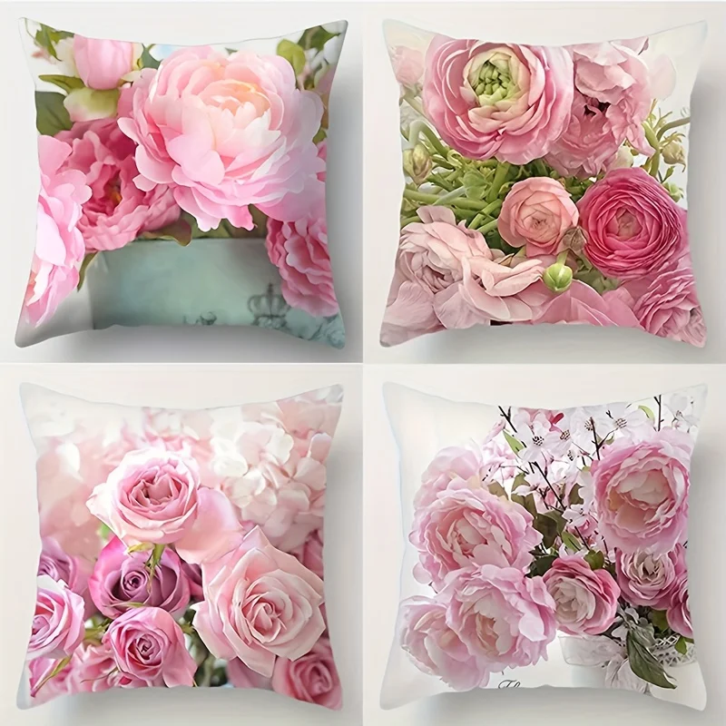 Pflanzenblumen, Polyester, Kissenbezug, Wohnzimmer, Sofa, Kissen, Lendenkissen, Heimdekoration, Raumdekoration, kein Kissenkern