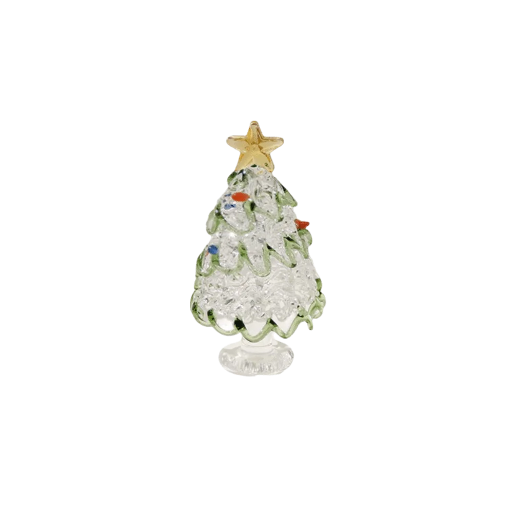 Miniature Christmas Tree Miniature Glass Blown Glass Brushed Glass Christmas Tree Ornament Handcrafted Cute Glass Sculpture