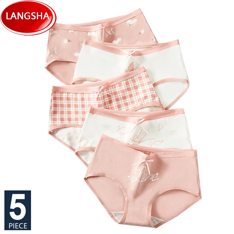 

5Pcs/Set Cotton Panties Women Breathable Underwear Cute Print Briefs Young Girls Panty Sexy Ladies Underpants Female Lingerie