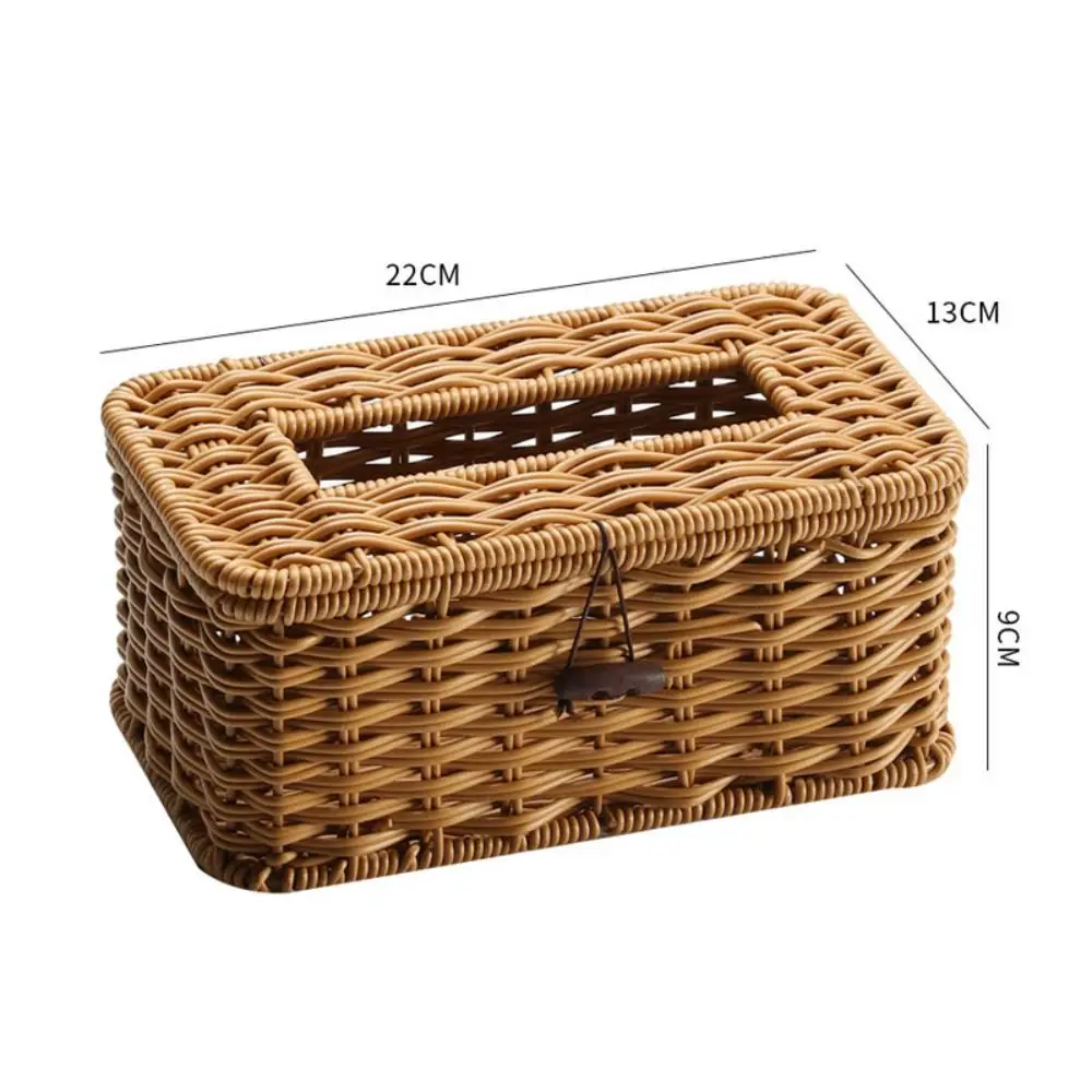 

Practical Plastic Imitation Rattan Tissue Box Rectangular Retro Style Napkin Holder Handmade Carton Container Home