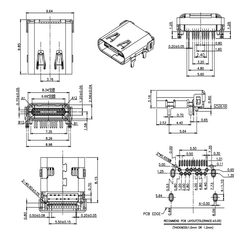 1PCS USB-3.1 Socket Type-C Female Base 24P Is Inserted In Front And Pasted With HD Transmission Interface 4 fixed Pins