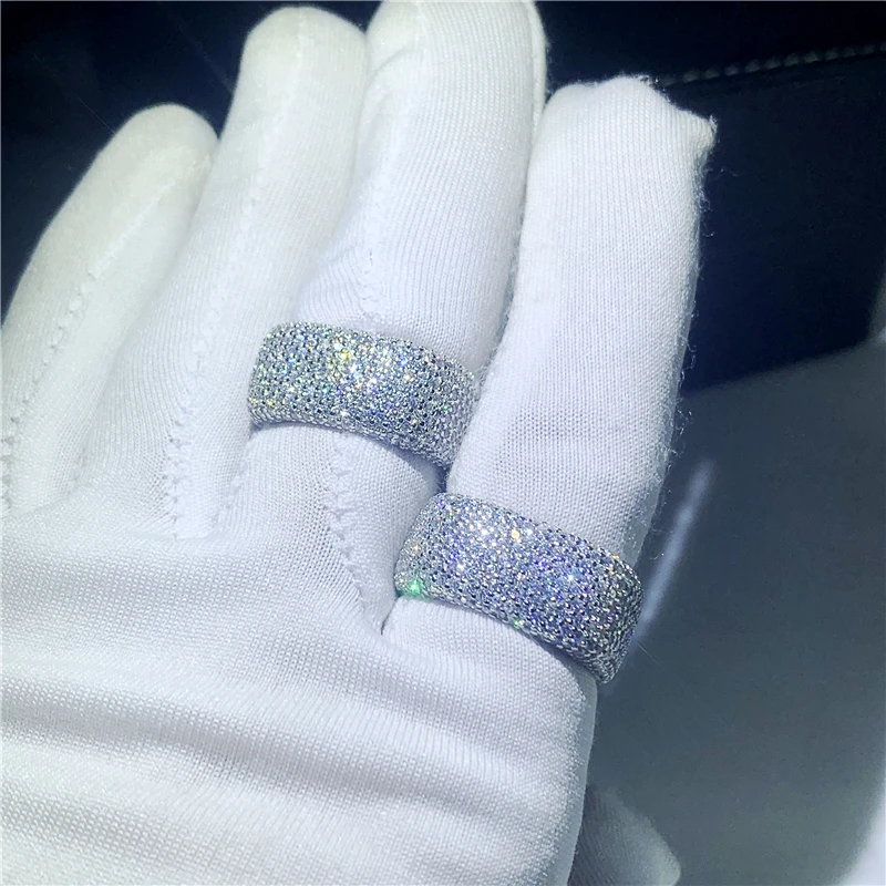 Handmade Hollow Finger Ring S925 Sterling Silver Micro pave 450Pcs Diamond cz Wedding Band Rings For Women Men Jewelry