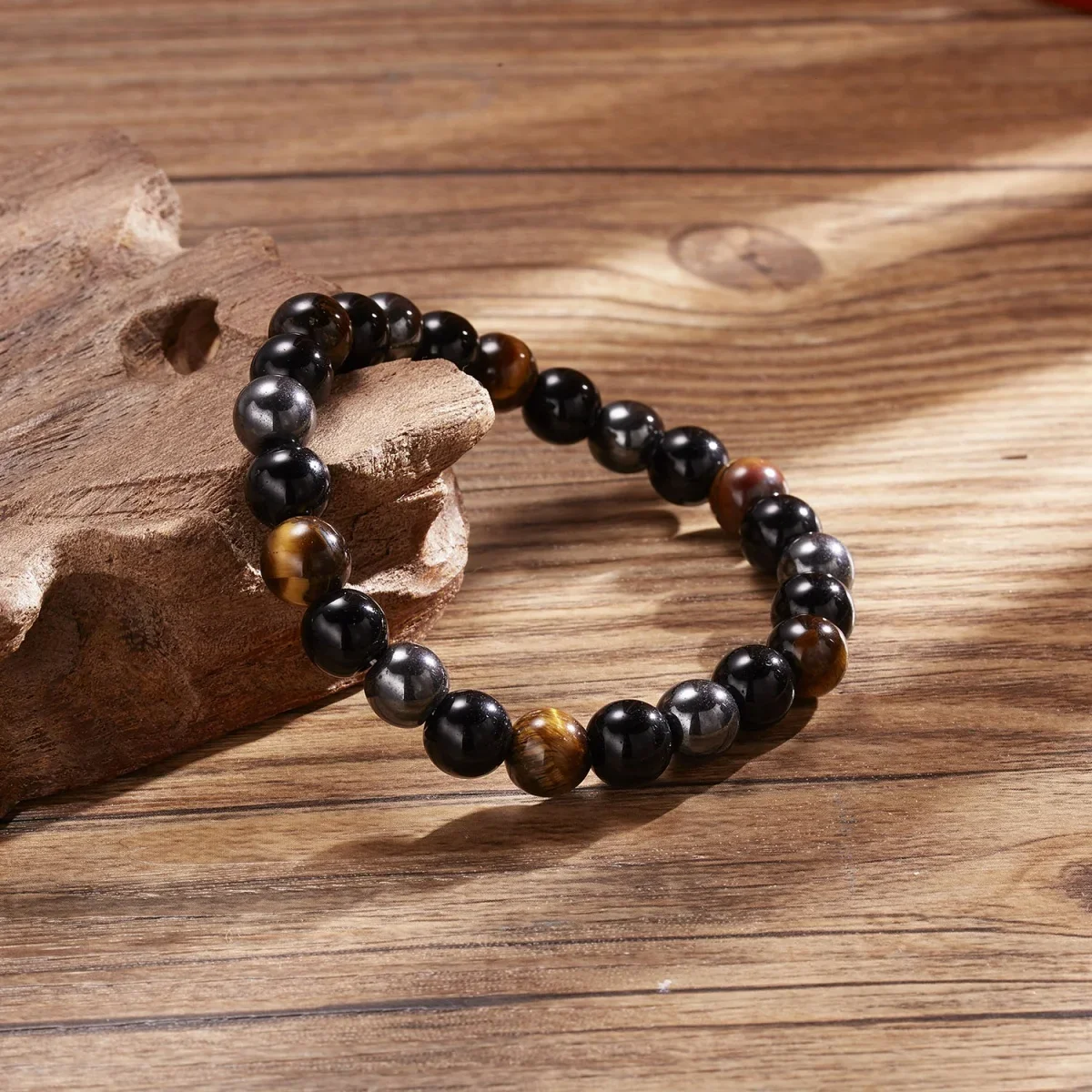 Natural Black Obsidian Hematite Tiger Eye Stone Beaded Bracelets For Women Men Minimalist Health Protection Bangles Jewelry