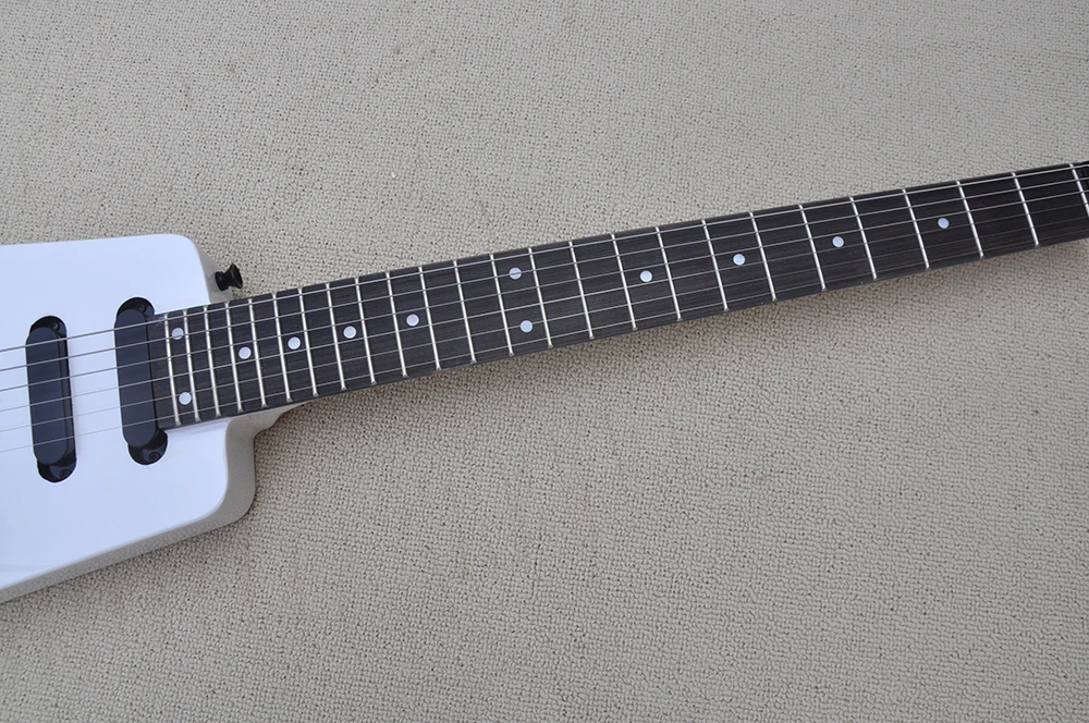 White Headless Electric Guitar with Tremolo Bar Rosewood Fretboard,24 Frets,Customized Logo/Color Available