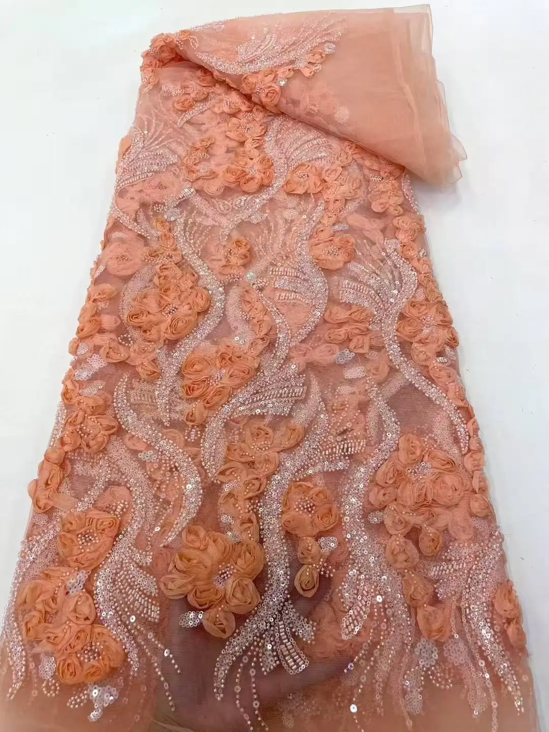 

Wholesale African Sequins Lace Fabric French Embroidery High Quality Luxury Heavy Beaded Bridal Wedding Lace 5 yards