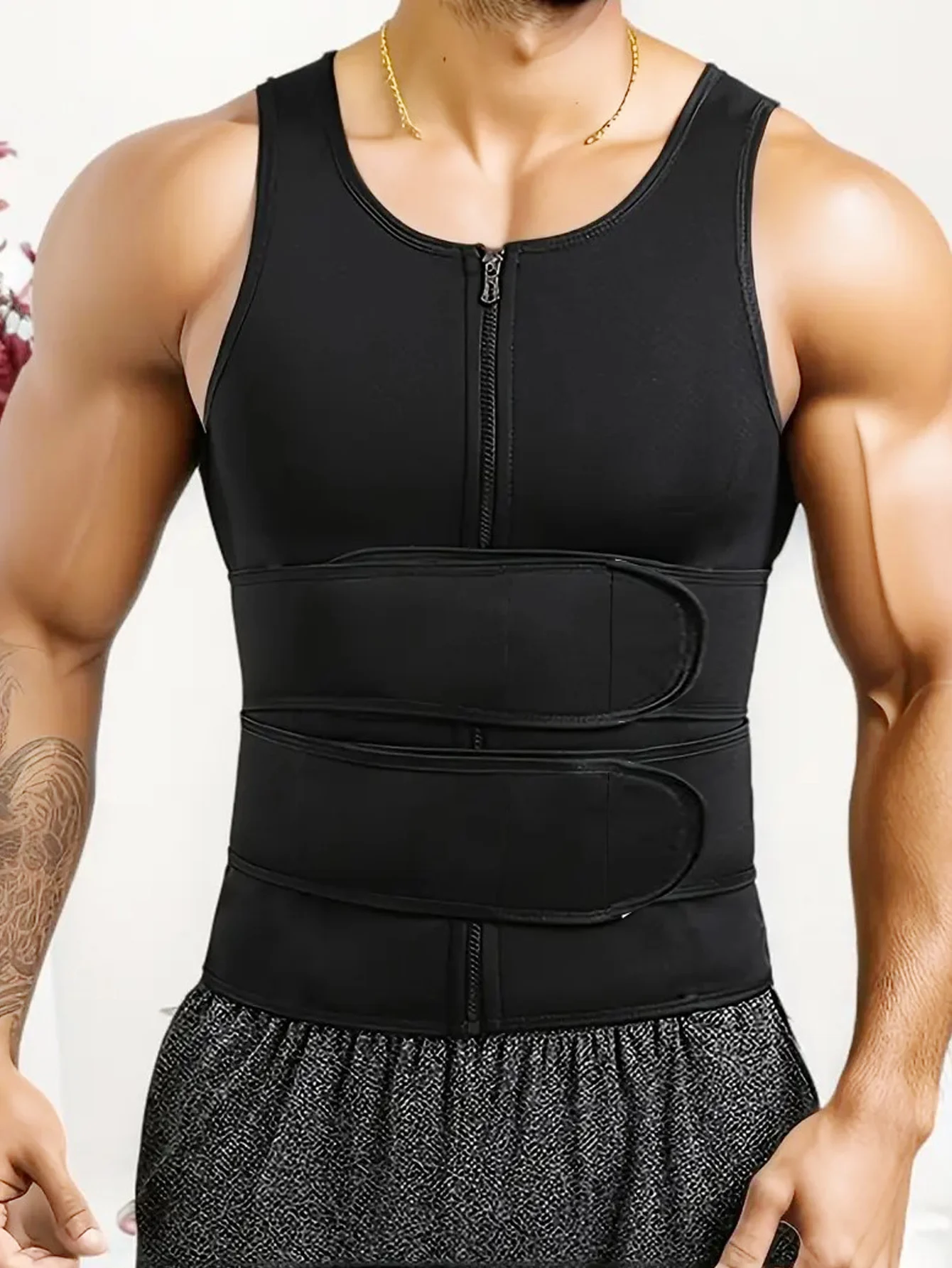 남성용 더블 벨트 조끼형 쉐이프웨어, 땀 증진 고무 코르셋, 허리 및 복부 쉐이핑을 위한 허리 트레이닝 스포츠 벨트