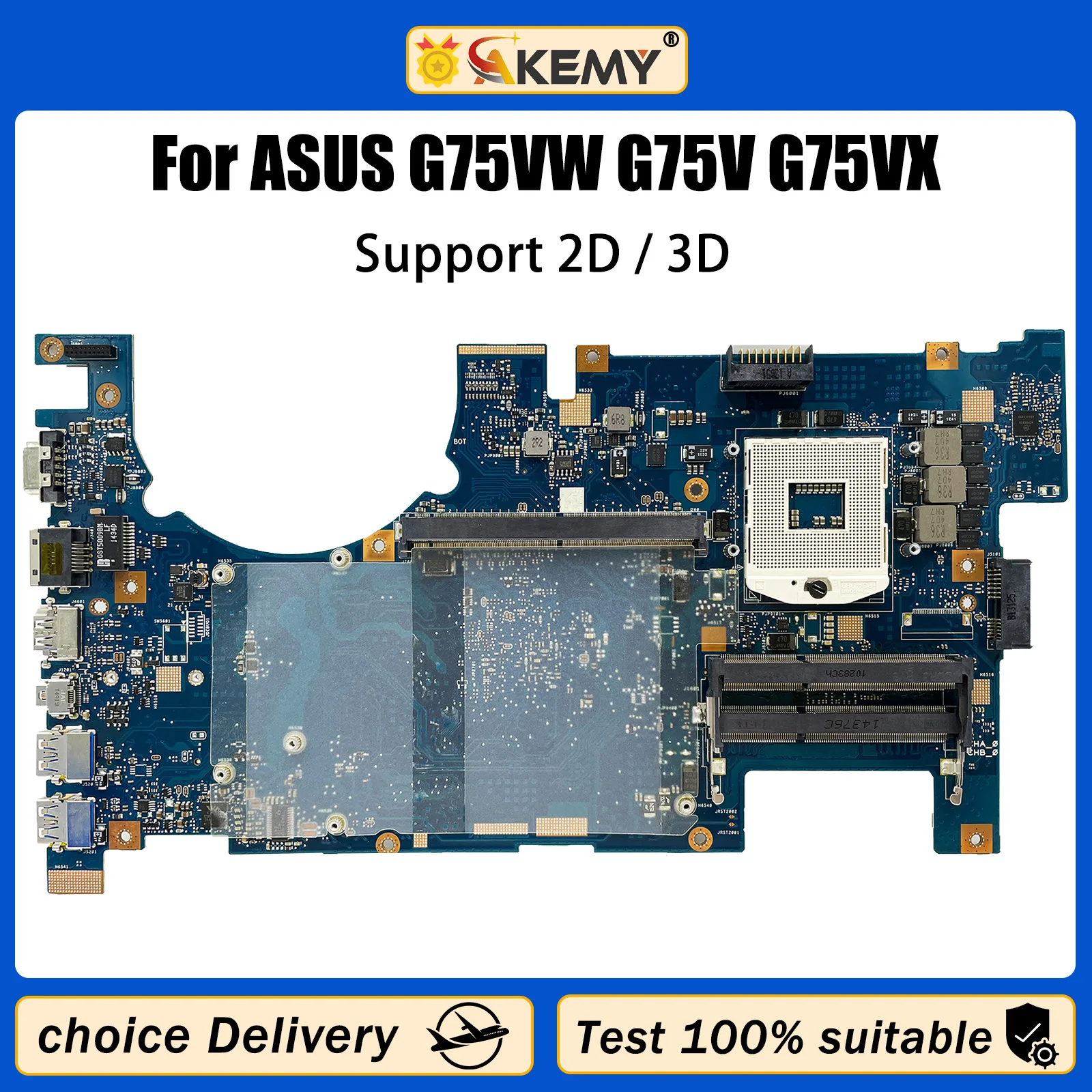 

AKEMY For ASUS G75V G75VW G75VX Laptop Motherboard support 2D or 3D LCD 4 Memory slot ddr3 Fully Tested