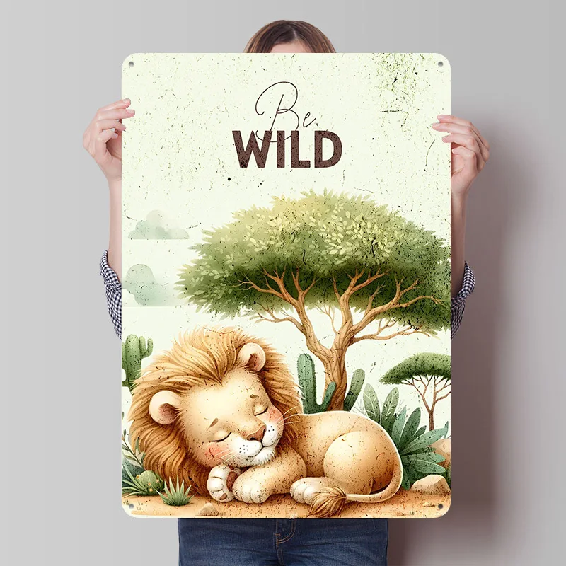 Sleeping Lion Cub Tinplate Posters Customizable Wall Art Retro Vintage Metal Signs for Home Room Gamer Decoration Gaming Garden