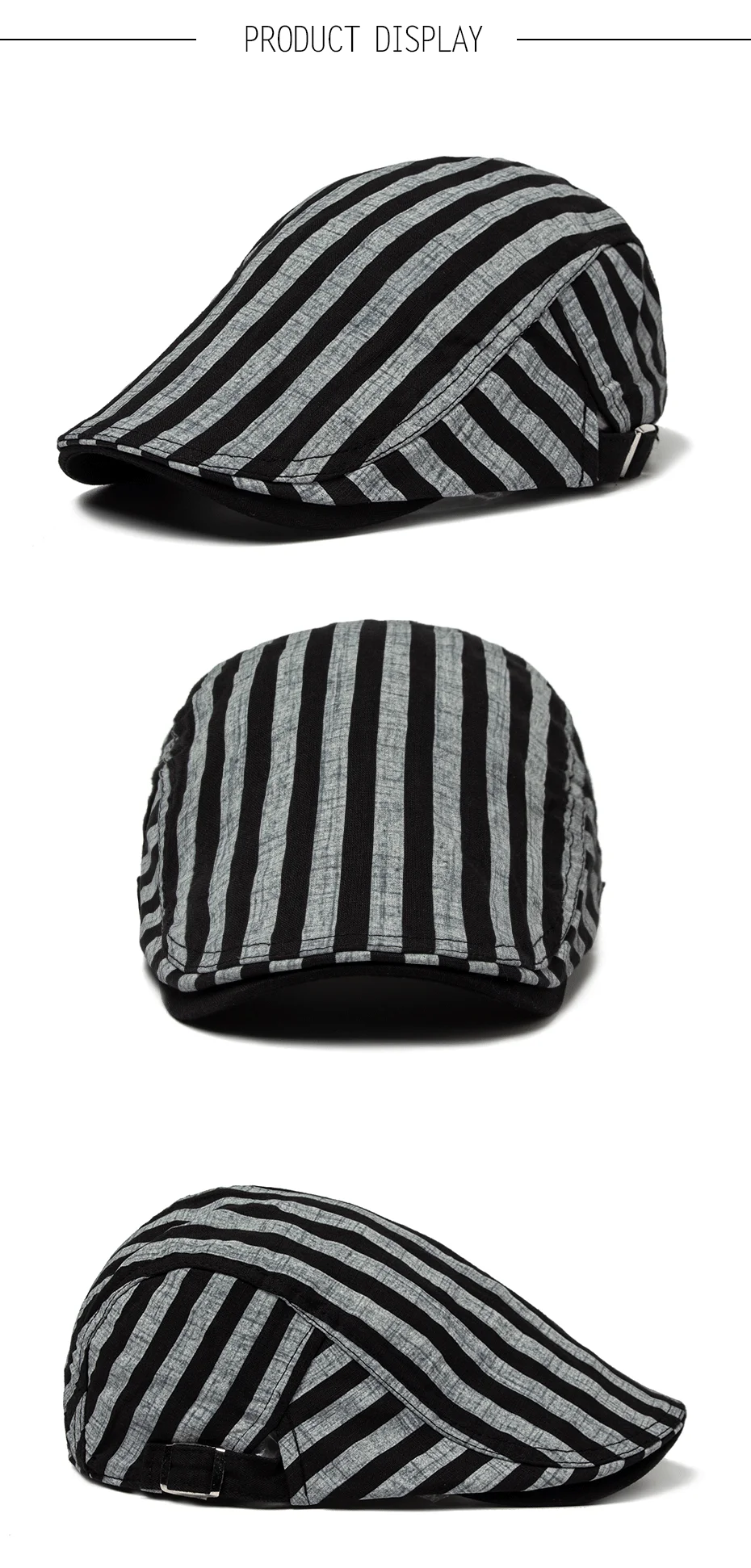 CNTANG Baskenmütze Hut Männer Vintage Streifen Plaid Baumwolle Visier Flache Kappe Lässige Mode Sonne Kappen Für Frauen Sommer Berets Dünnen Stil Neue – Detail 3