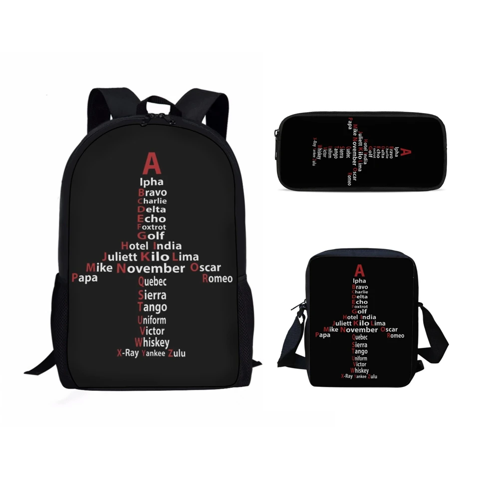 Classic Novelty Letter Airplane 3D Print 3pcs/Set pupil School Bags Laptop Daypack Backpack Inclined shoulder bag Pencil Case