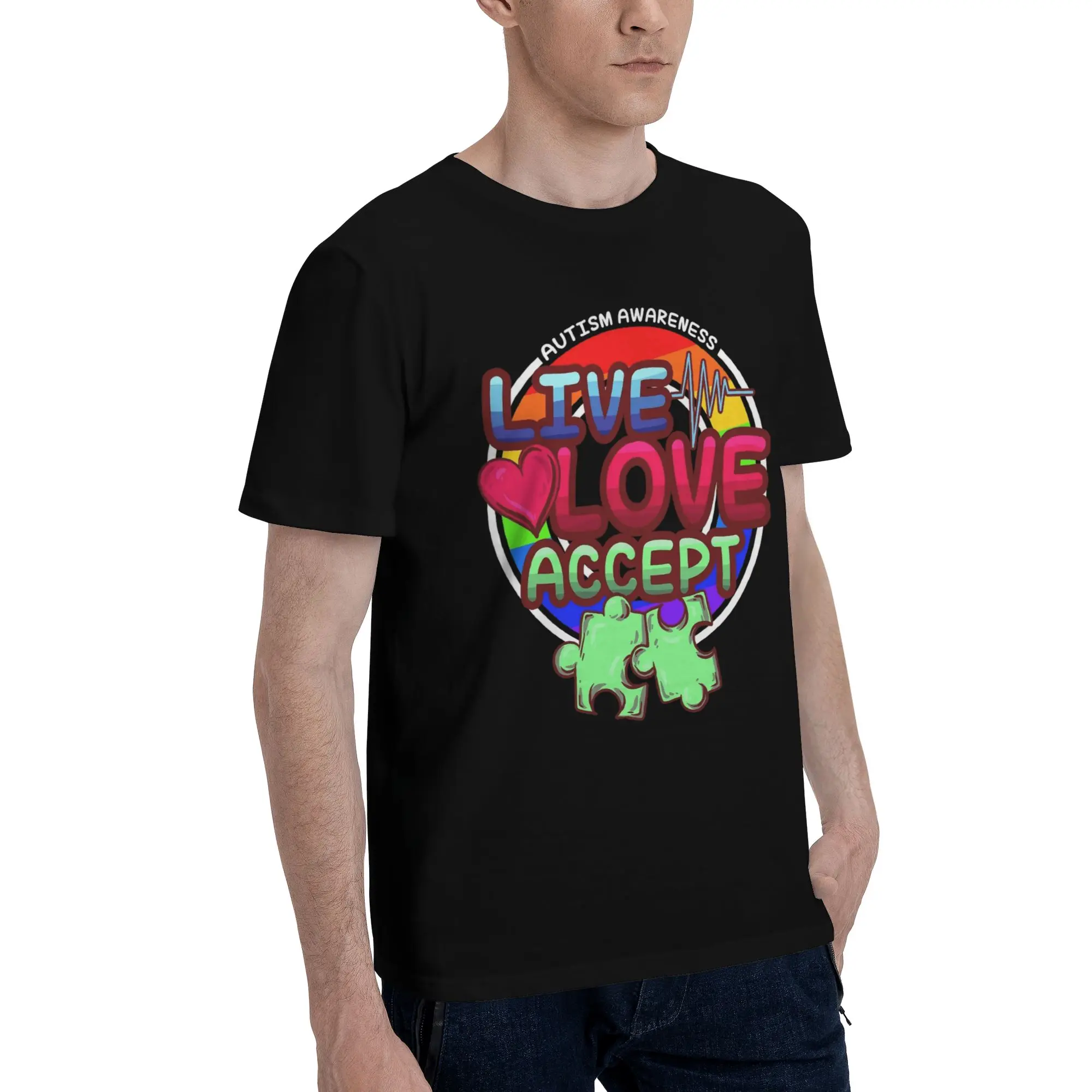Autism Awareness Respect Love Support  Graphic Print T Shirt for Men Women  Pure Cotton  Tee Shirt Clothing