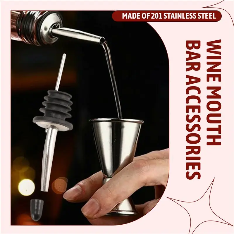 6Pcs Stainless Steel Pourers,Speed Pourer, Liquor Bottle Pourers And Vinegar Tapered Stopper Spout,With Sealed Dust Caps