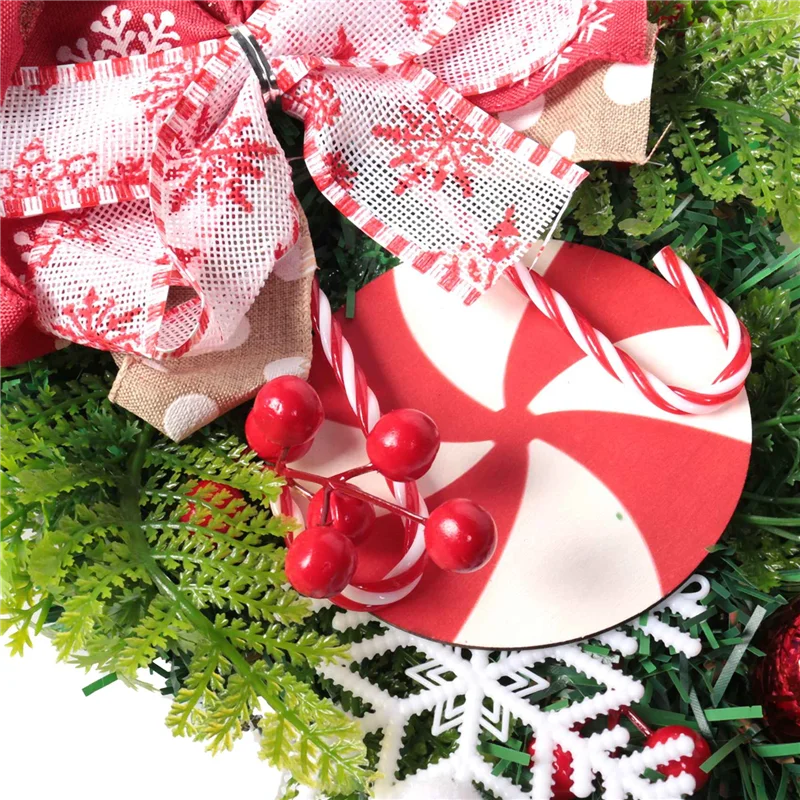AA80-عيد الميلاد حلوى قصب إكليل للباب الأمامي عيد الميلاد درج زينة عيد الميلاد إكليل للديكور الداخلي 12X24 بوصة