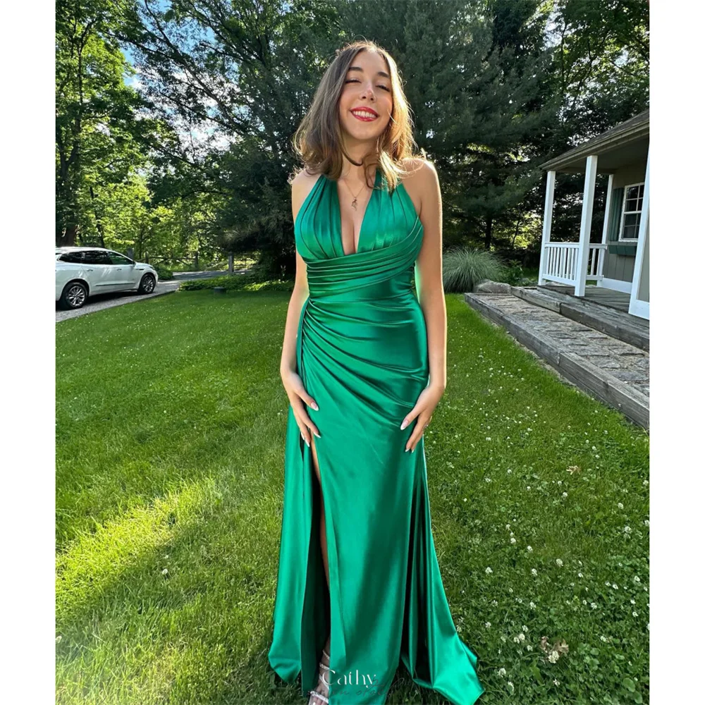 

Cathy Customized Mermaid Halter Neck Side Split Prom Dresses Sleeveless Draped vestidos de noiva Floor-Length Evening Dress 2025