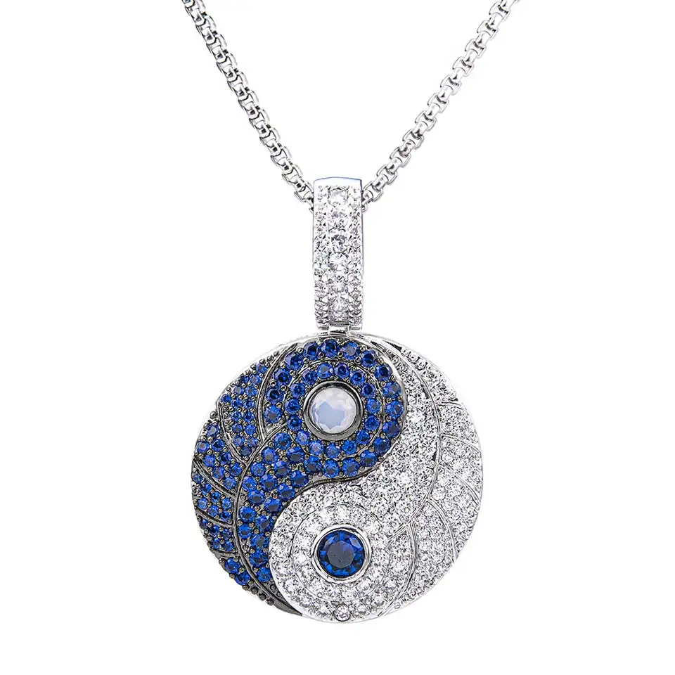 

Hip Hop Iced Out Tai Chi Necklaces Yin Yang Pendants Eight Diagrams Taoism Charm Round Chains For Women Men Jewelry