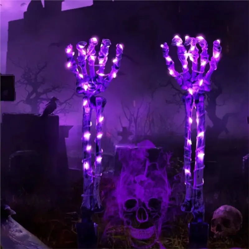AWAH 2PCS Halloween Solar Light Skeletons Hand Ground Stake Lights Purples LED Skeletons Lawn Lamp Outdoor Garden Yard Decor