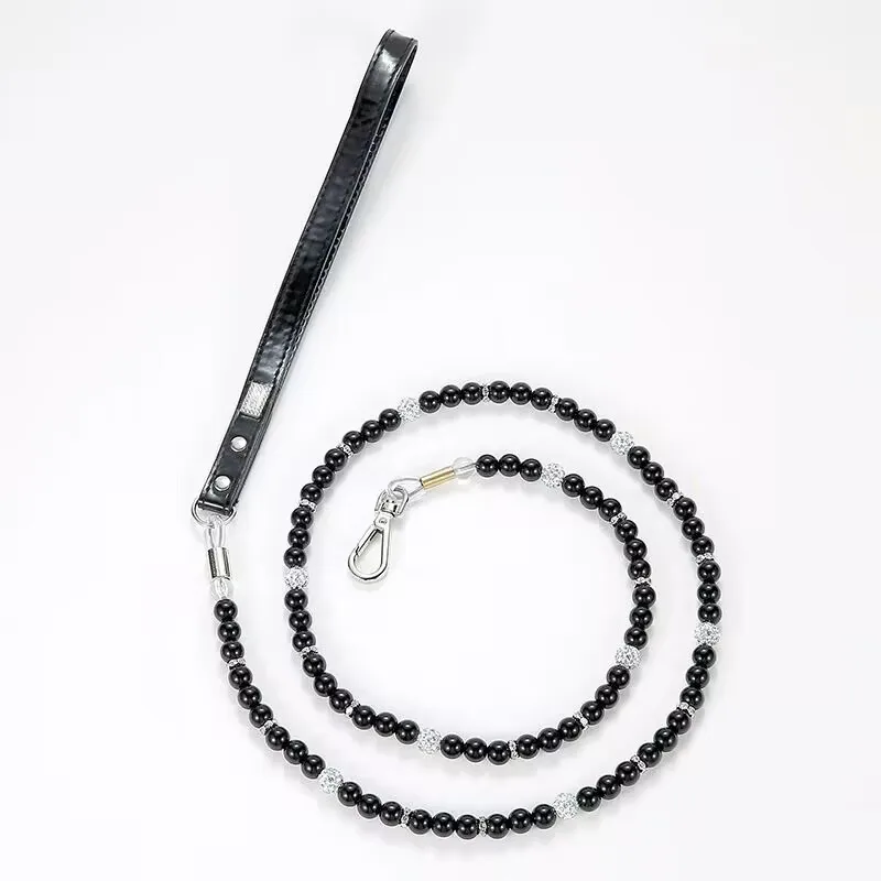 Luxury Imitation Pearls Diamond Ball Pet Dog Chain Leash  Walking Jogging Leads Leashes For Small Medium Size Dog Cat Lead