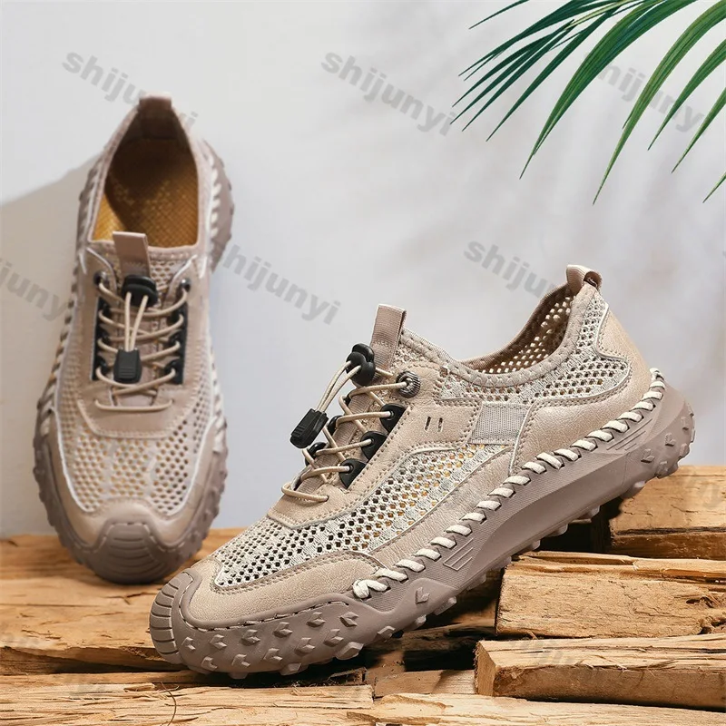 

Большая мужская повседневная обувь, новая летняя уличная сетчатая дышащая удобная нескользящая походная обувь, модные винтажные туфли на плоской подошве, Zapatillas