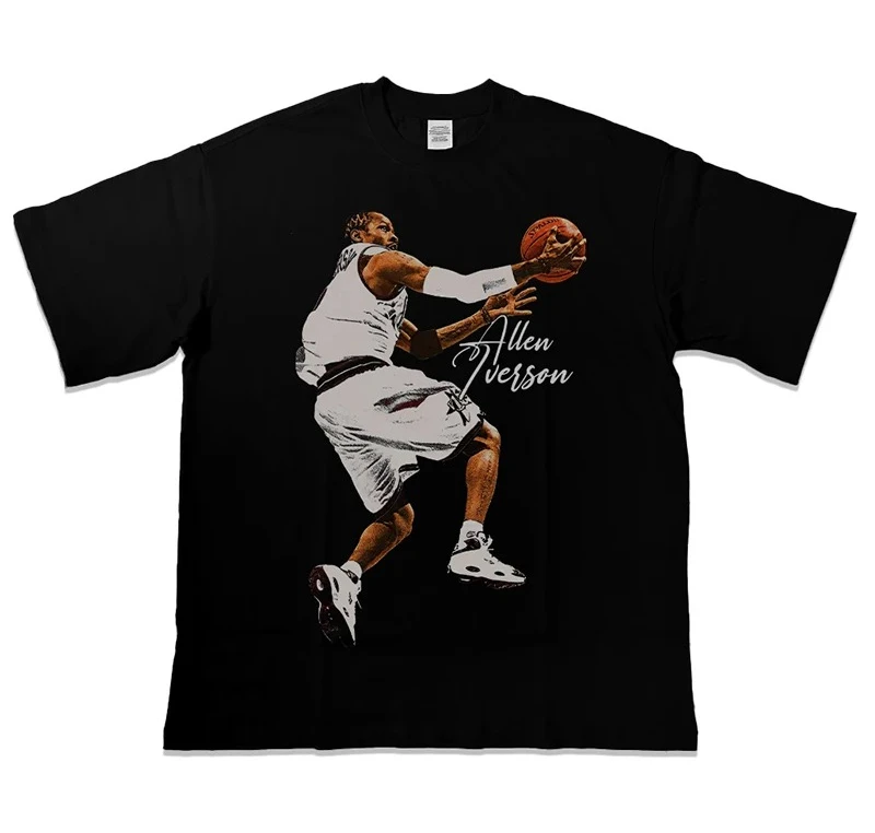 أحدث تي شيرت نجم كرة السلة ايفرسون أمريكي بأكمام قصيرة ورقبة دائرية فضفاضة من القطن لكرة السلة بأكمام قصيرة ملابس الشارع