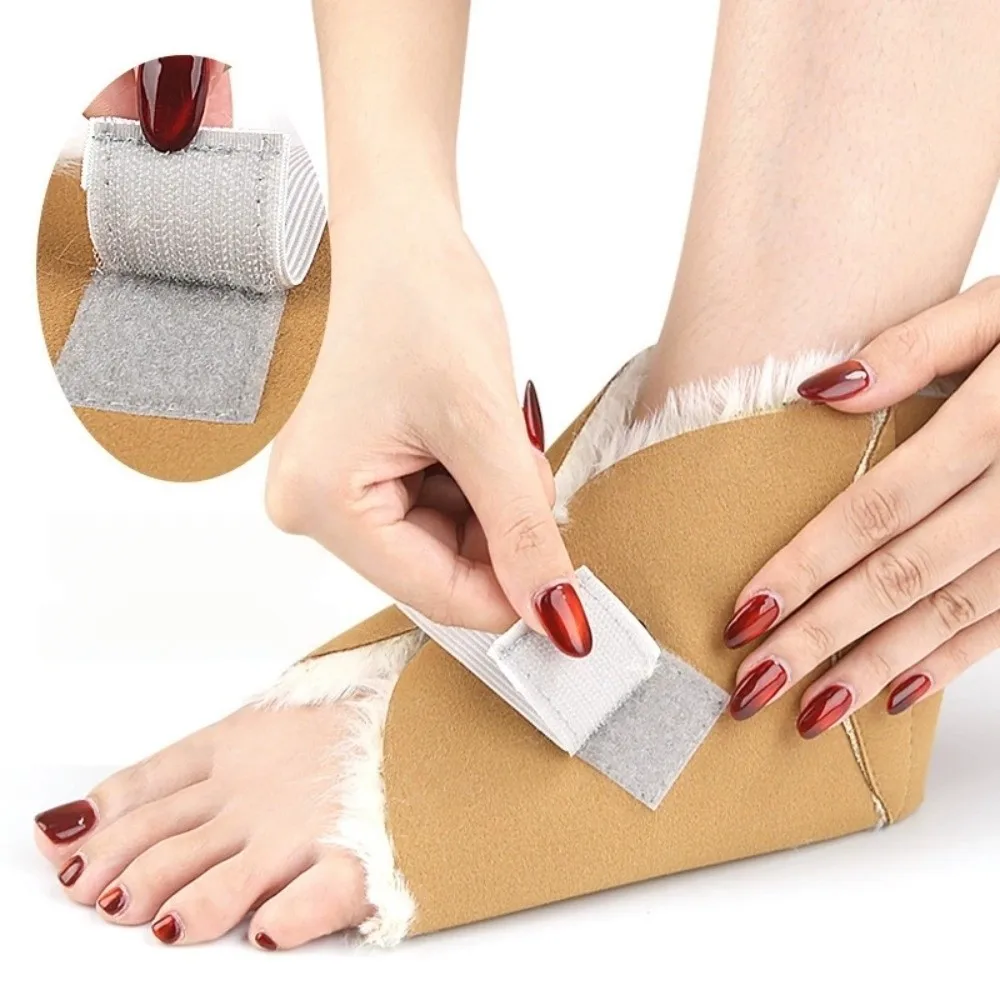 

1PC Heel Support Plush Foot Heel Warmer Warm Soft Rabbit Fur Ankle Cover Thickened with Securing Strap Cowhide Feet Cover Unisex