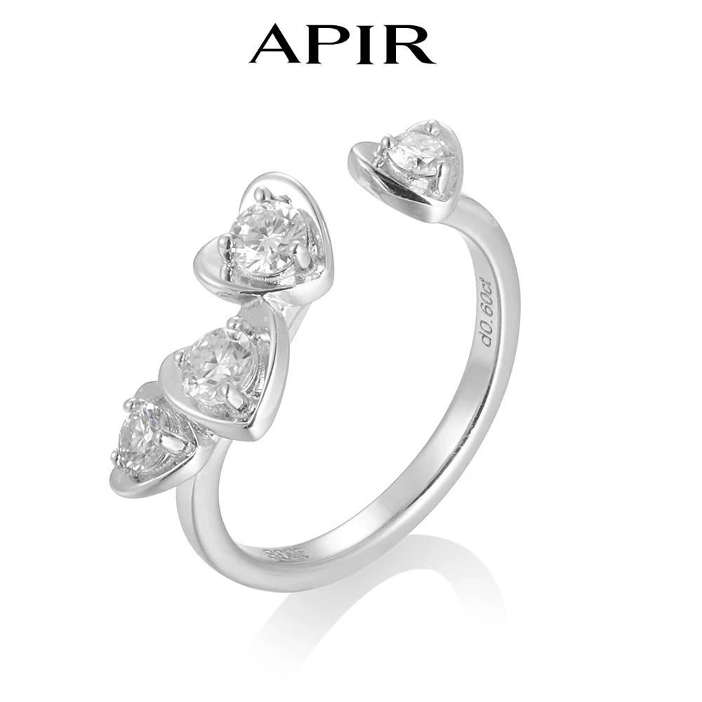 

APIR Регулируемое открытое кольцо с муассанитом для женщин, штабелируемый дизайн в форме сердца, стерлинговое серебро 925, обручальные кольца, ювелирные изделия