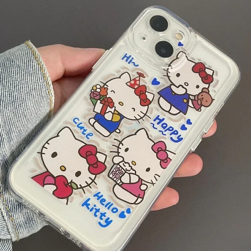 Coque transparente Hello Kitty pour téléphone portable, coque souple antichoc Anime mignon, coque anti-chute pour iPhone 14, 13, 12, 11 Pro Max, XS,