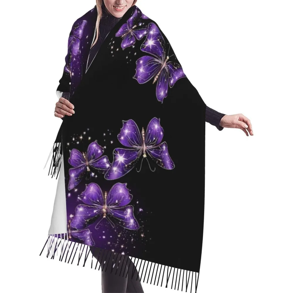 

Night Butterflies Print Women'S Super Soft Classic Tassel Cashmere Winter Warm Cashmerette Fringed Scarf For Spring Fall Winter