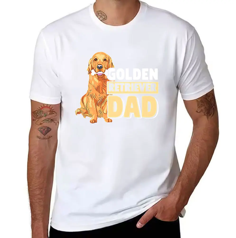 Men's Cotton T-Shirt Golden Retriever Dad Print Casual Short Sleeve Tee for Dog Lovers Pet Owners