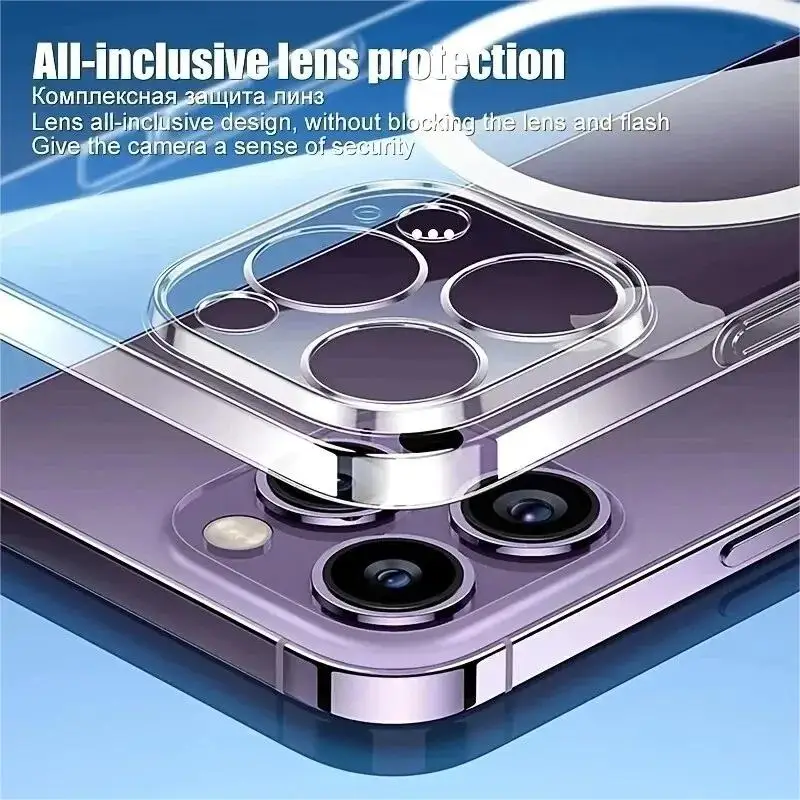 2pcs For iPhone16 15 14PLUS 13 12 11ProMaxPhoneTransparentAnti Fouling MagneticWireless charging all inclusiveFourCornerAntiDrop image 2