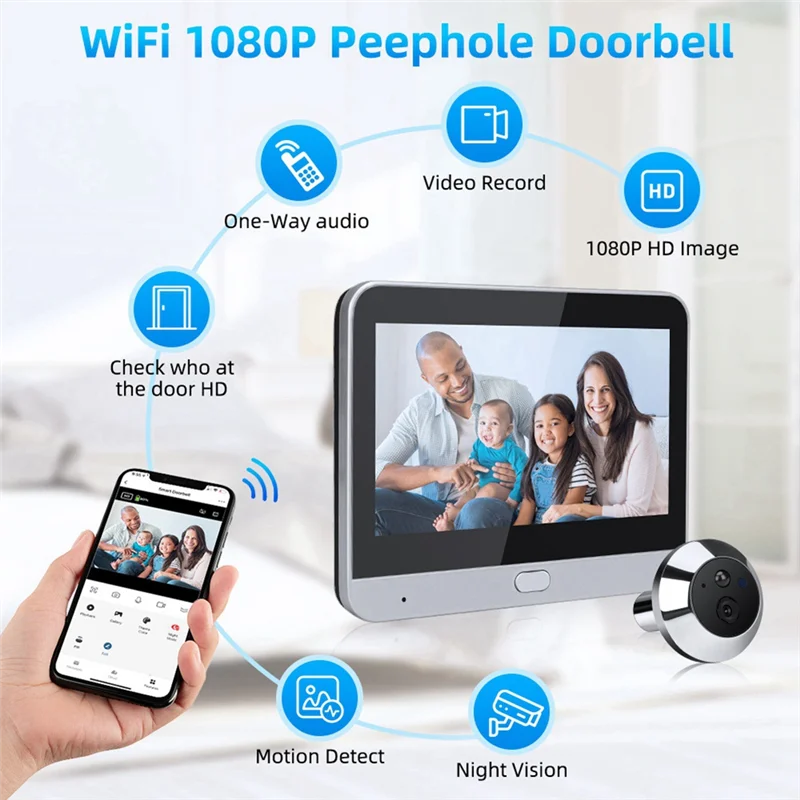 SQPP-Tuya Peephole Camera Mobile Phone Remote Monitoring Wifi HD Video Doorbell Wireless Intercom Video