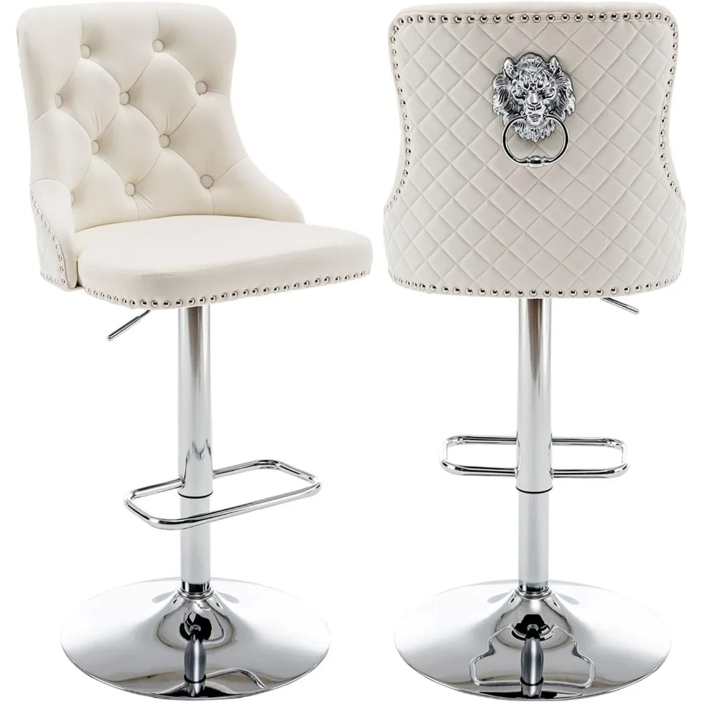 

Customizable Set of 2 Velvet Swivel Bar Stools - Counter Height with Nailhead Trim & Pull Ring