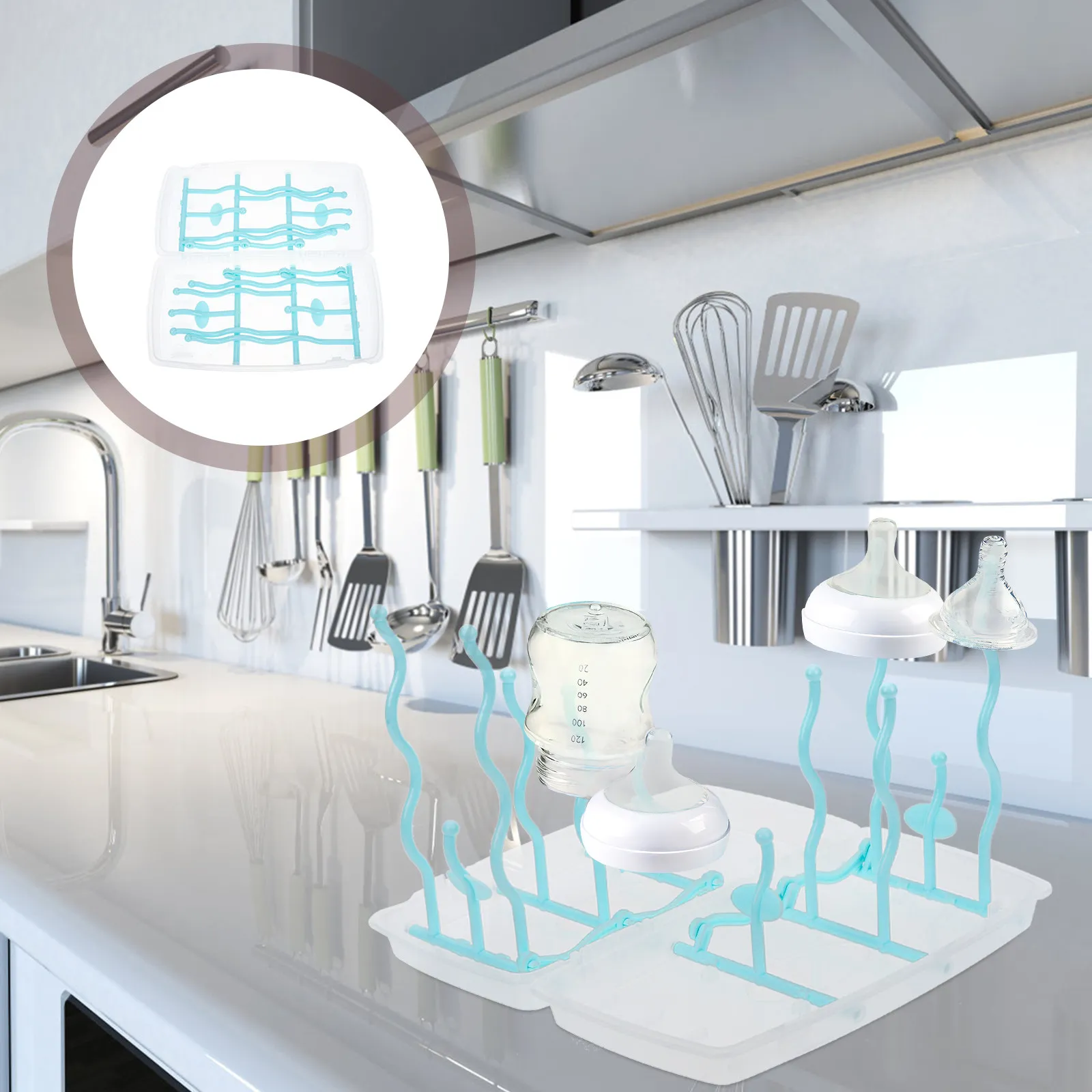 1Set Modern Space Saving Baby Bottle Drying Rack with Water Tray for Bottles Accessories Multiple Items Simultaneous Dry Rack