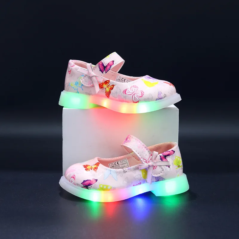 2026Spring New Girls Bow Princess Shoes Thick Bottom Non Slip Kid Shine Leather Shoe Simple Versatile Girl Mary Jane Casual Shoe