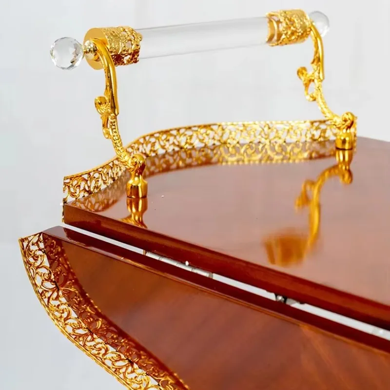 Best-selling Golden Luxury Retro 2 Tier Trolley With Wine Rack Transport Trolley Kitchen Home Dining Cart
