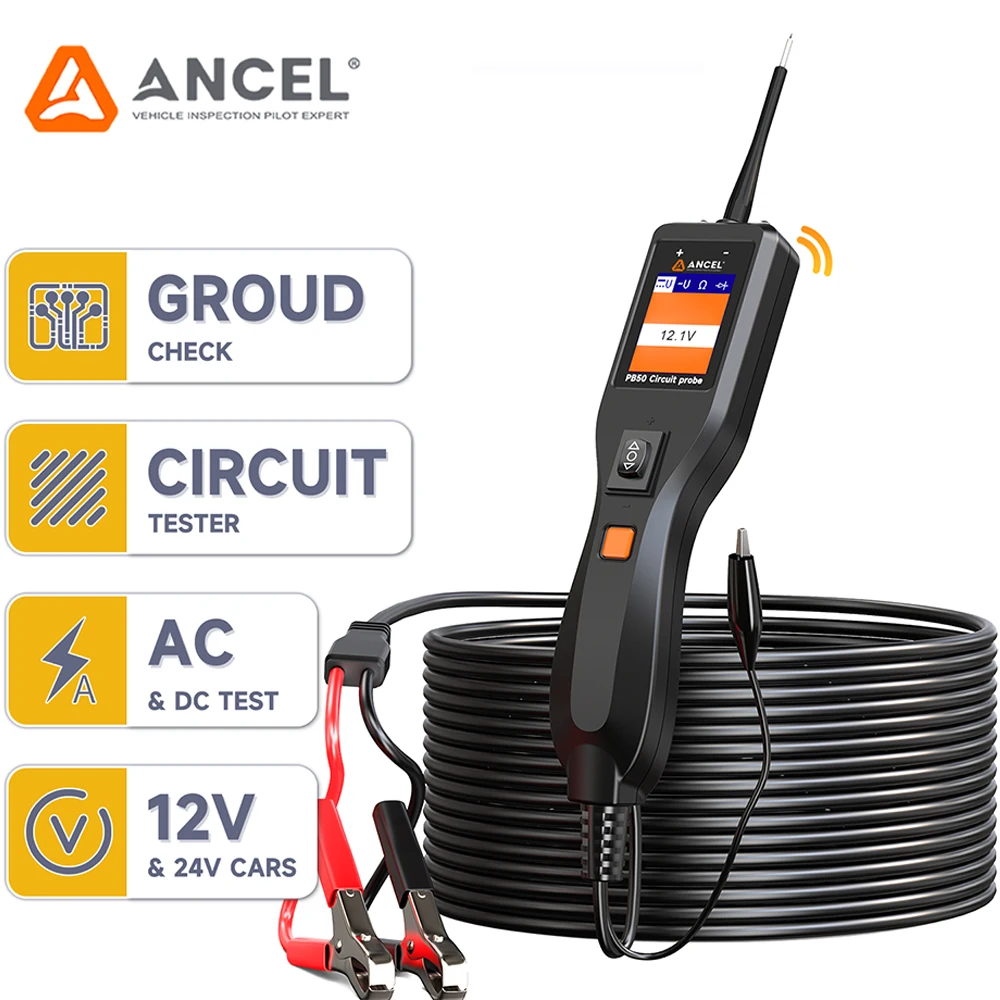 

Ancel PB50 тестер автомобильных цепей, инструмент для проверки автомобильного блока питания, комплект зондов 12 В 24 В, электрическая система, механический рабочий инструмент