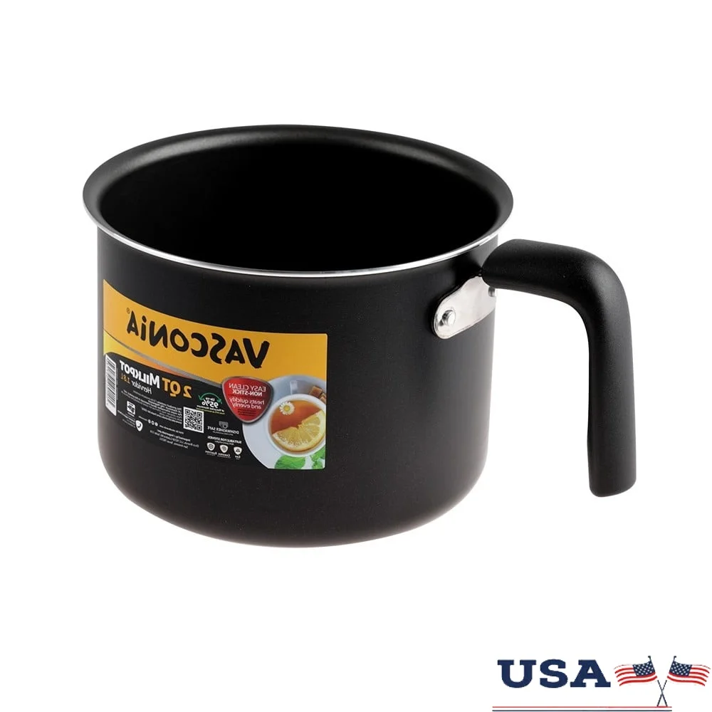Olla de leche antiadherente de 2 cuartos, cacerola de aluminio resistente para lácteos, calentamiento rápido, apto para lavavajillas, Ideal para sopa, leche, cocina líquida