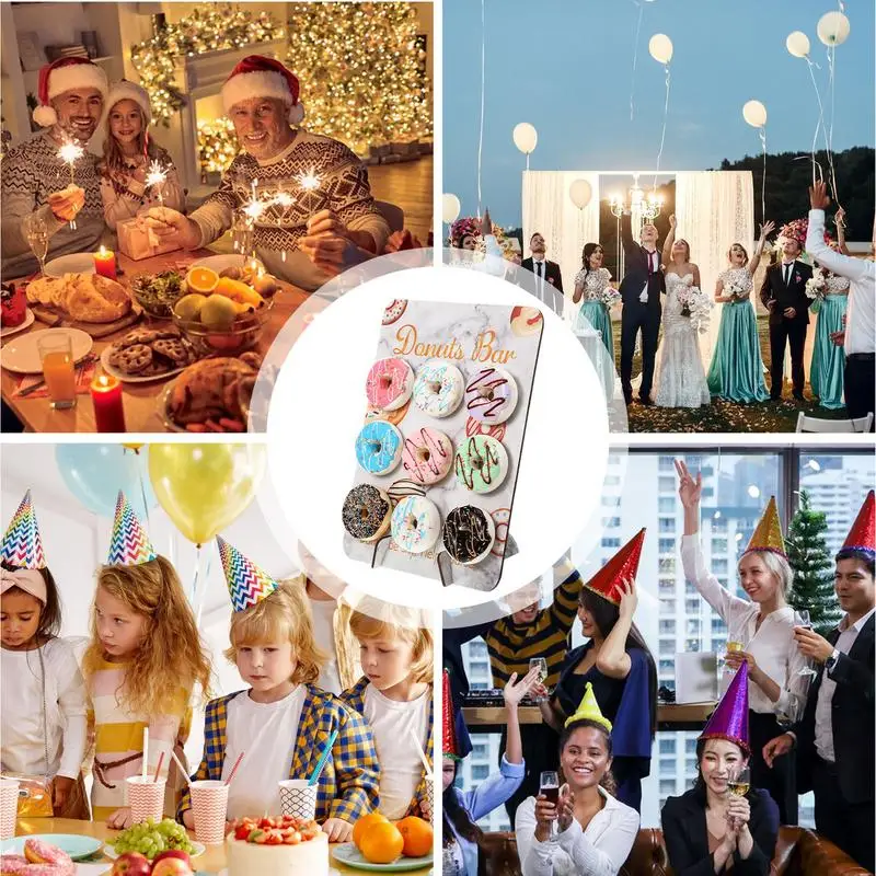 Wood Donuts Wall Display Stand Doughnuts Board Holder Reuseable Wedding Parties Birthday Parties Table Decorations Supplies