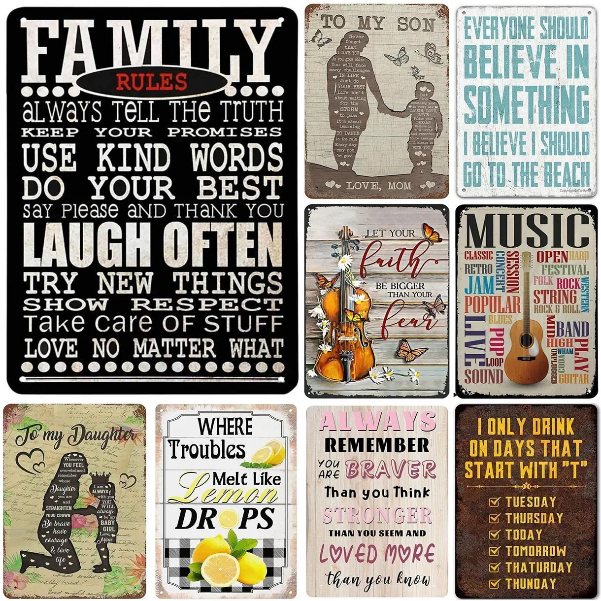 Family Rules Metal Tin Signs Always Tell the Truth Posters Plate Wall Decor for Home Bars Garage Cafe Clubs Retro Posters Plaque