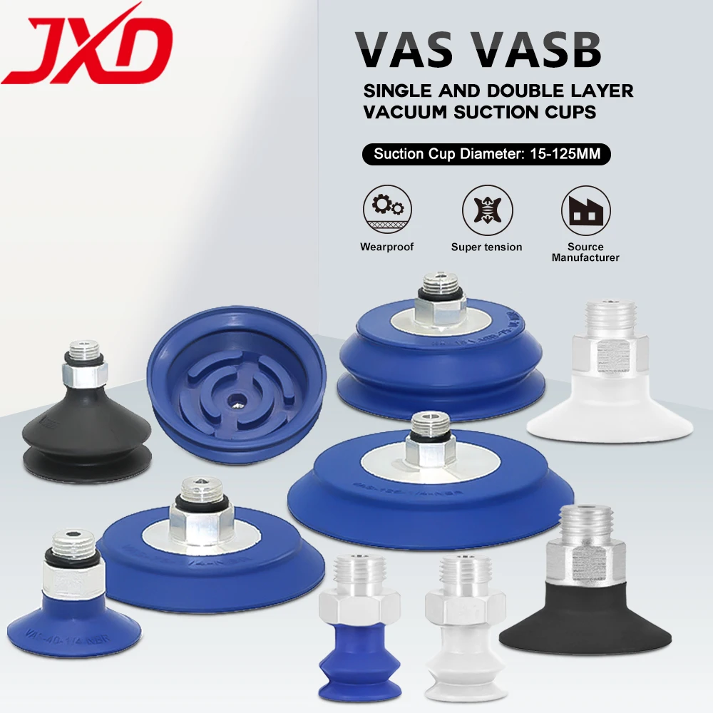 JXD Bellows Vacuum Suction Cup VASB-15-1/8 NBR PUR Corrugated Robot Gripper Pad 15mm Pneumatic Parts VASB 15 Replacement