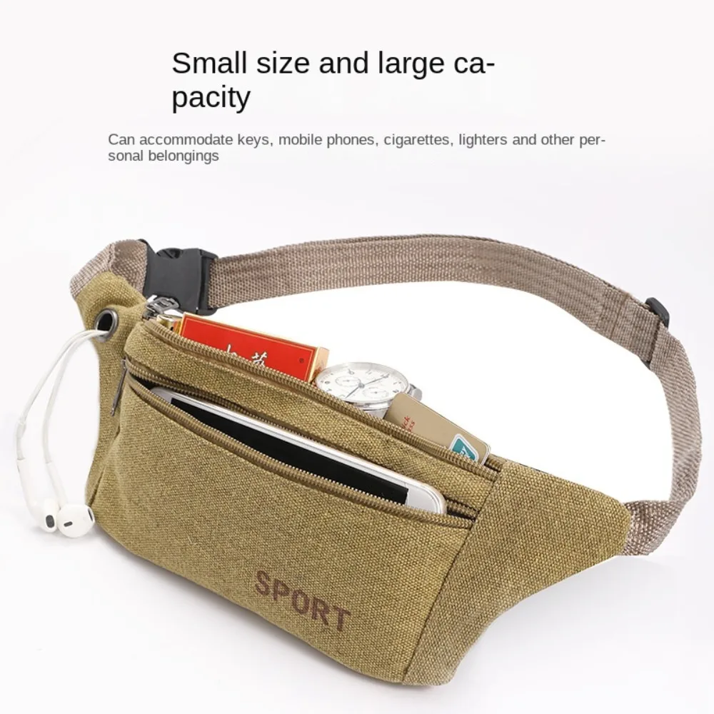 Fashion Multi-Pockets Fanny Pack Canvas Coins Running Bags Phone Purse