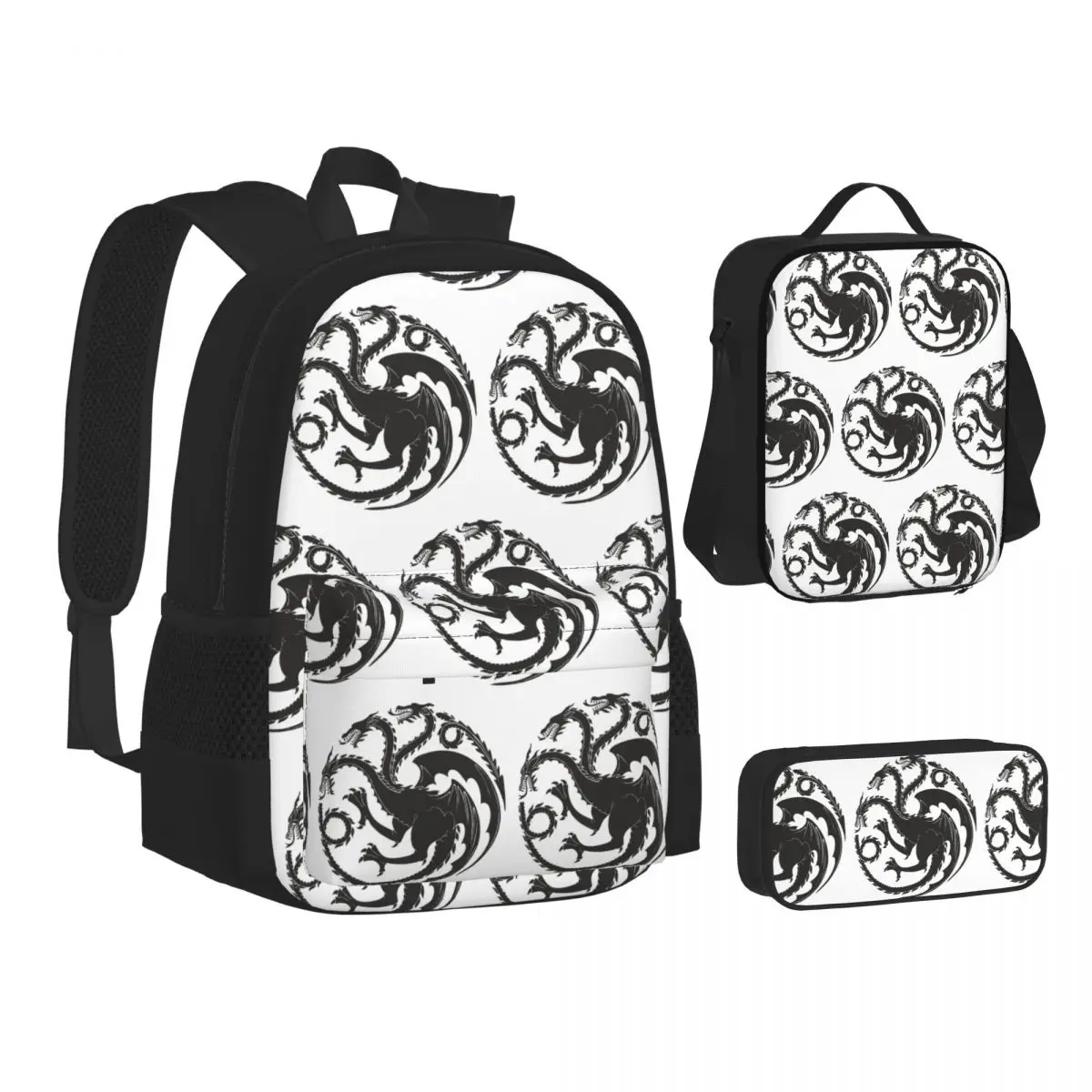 Game Of Thrones House Targaryen Backpacks Students Bookbag School Bags Children Rucksack Lunch Bag Pen Bag Three-Piece Set